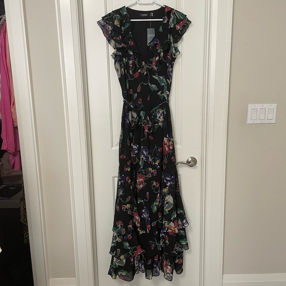 Lauren Ralph Lauren Floral Crinkle Georgette Gown- Size 16 - Picture 5 of 8